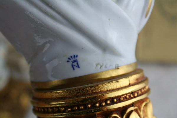 PAIR Italian capodimonte Tyche tosca porcelain buste boy girl lamp marked shade