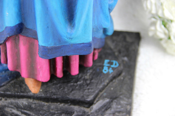 XL Mary of Burgundy religious chalkware handpaint statue sculpture signed