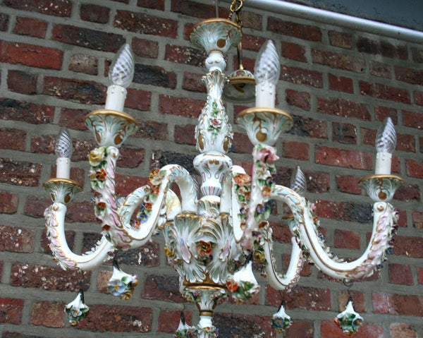 A capodimonte marked porcelain 1950 majolica Flowers Chandelier 6 arms