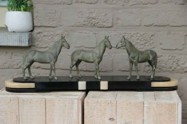 HUGE French Art Deco LIMOUSIN marked Spelter bronze marble horse group statue