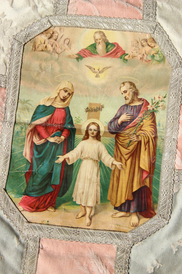Antique set 3 French Religious catholic procession banner