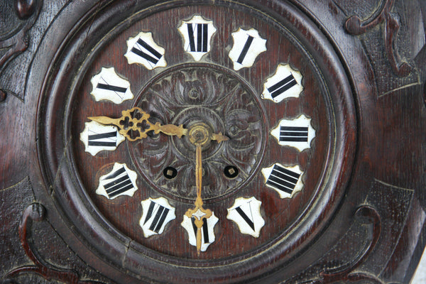 Large Antique Black Forest Wood carved Birds wall clock