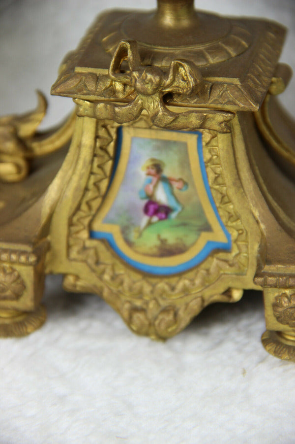 Antique 1860 SEVRES porcelain putti floral plaques clock set candlelabras
