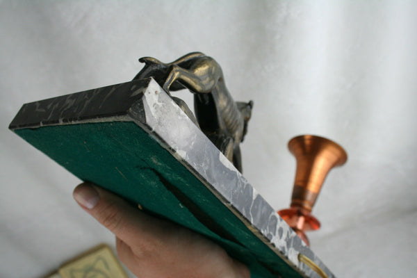 ART DECO 1930 greyhound whippet bronze patina copper lamp marble base