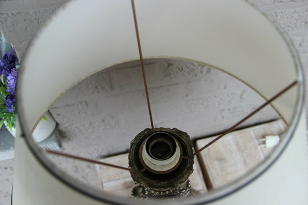 French Vintage bronze silver patina Caryatid angel cherub winged figurines lamp