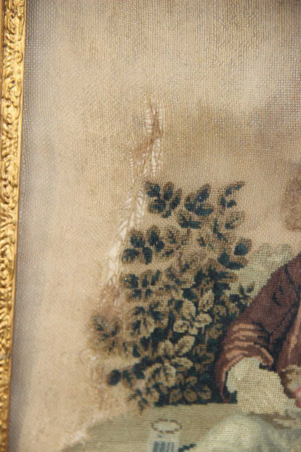 Antique very old 1847 signed needlework painting framed french school friendship