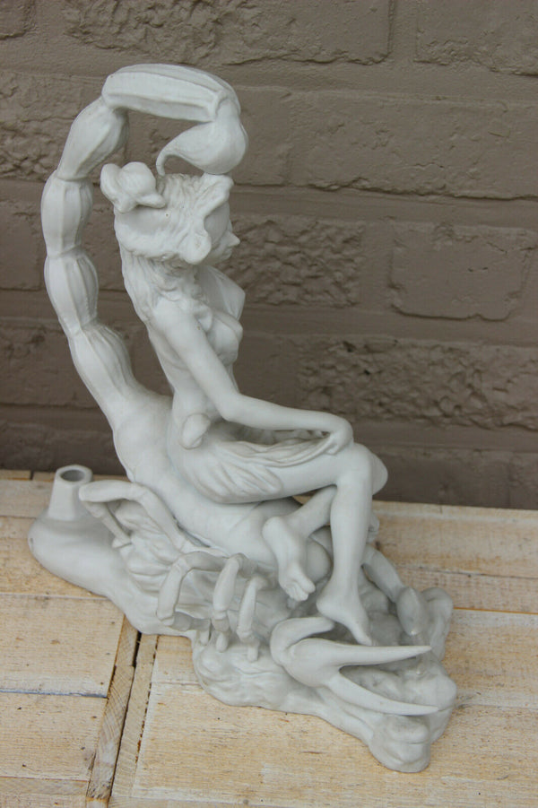 Antique French bisque porcelain large group statue lady scorpion animal