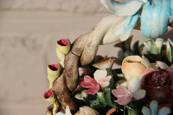 Vintage CAPODIMONTE italian Centerpiece majolica flower bouquet marked 1960