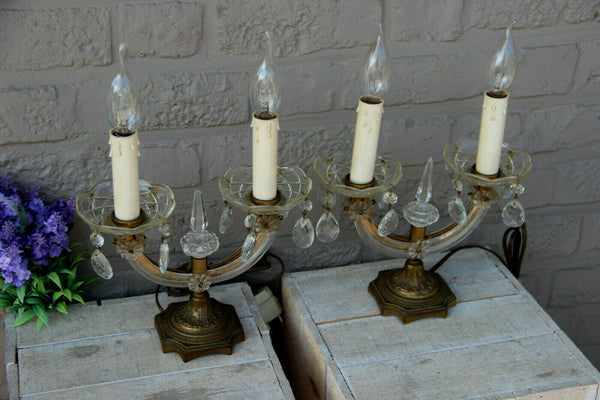 PAIR antique murano Girandole Crystal glass pendants drops lamps