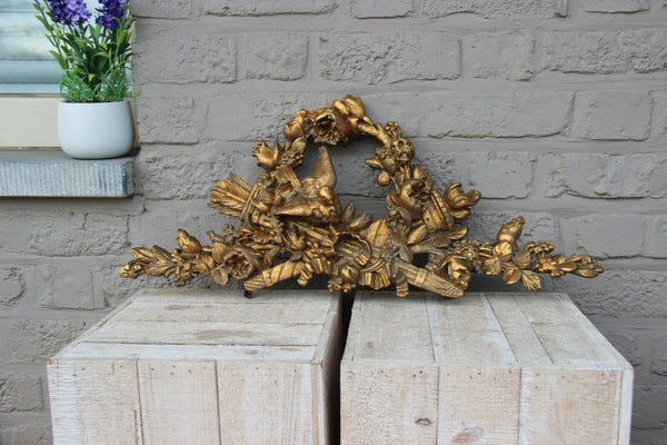 French Antique 19th c Louis XV Pediment Architectural Crown Plaster Crest Bird