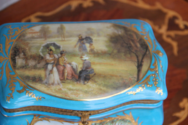 Vintage French sevres porcelain romantic landscape jewelry trinket box