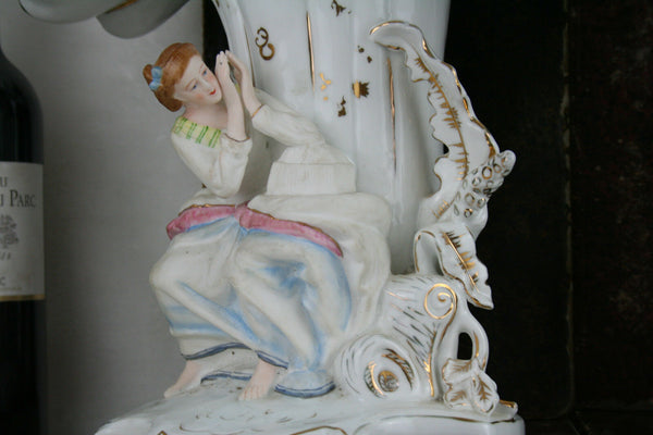 PAIR rare XL late 19th century old paris porcelain Vases ladies marked s&s
