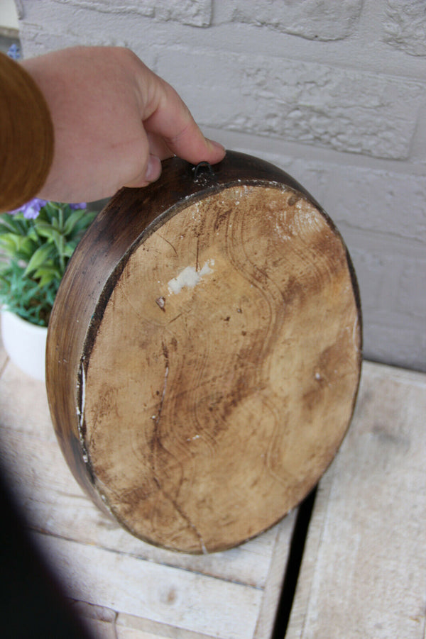 Antique chalkware polychrome hand paint wall panel relief madonna  religious