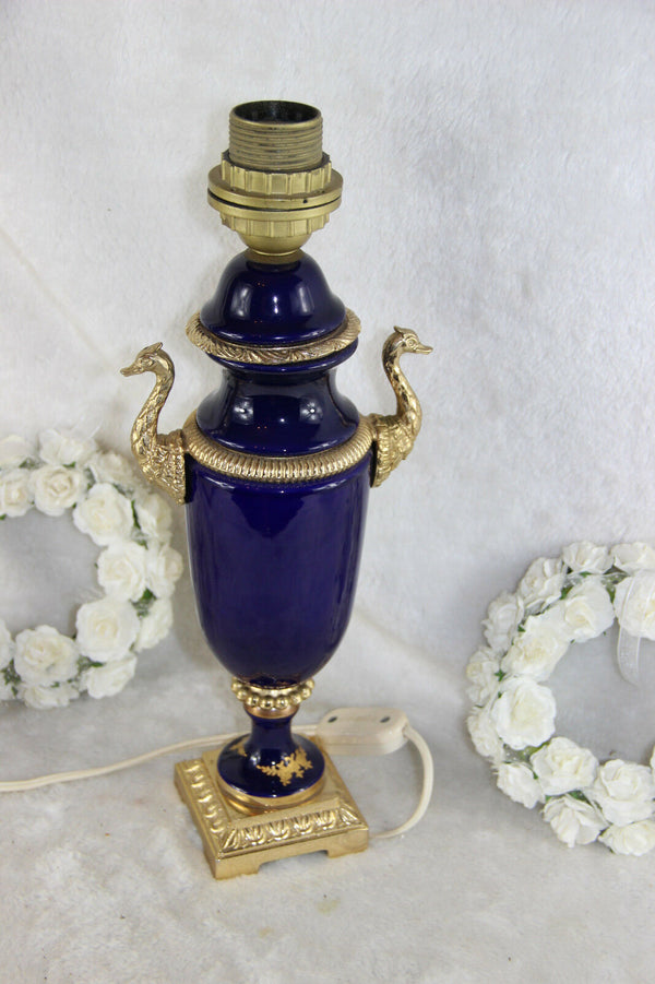 Vintage French limoges porcelain victorian scene swan handles table lamp