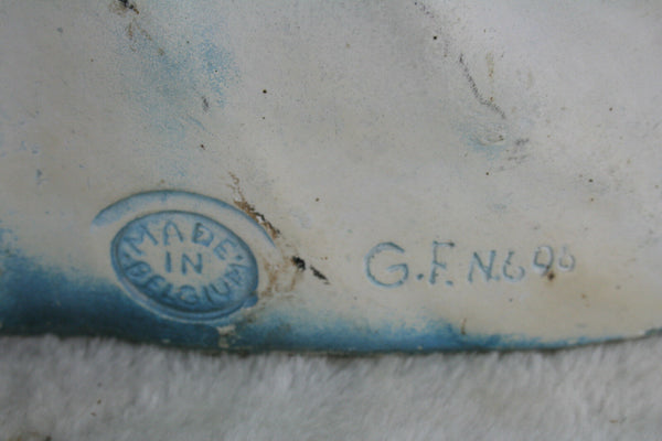 Rare antique Belgian Bust Madonna Mary jesus child religious plaster marked