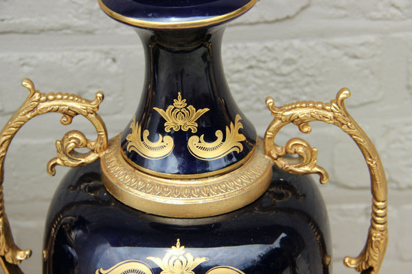 XXL PAIR French Limoges cobalt blue porcelain victorian scene vases