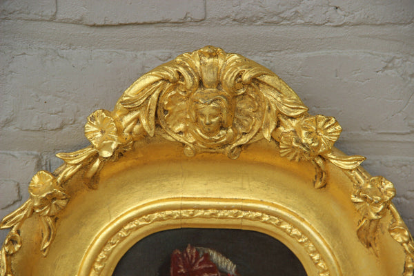Gorgeous PAIR antique French Portrait oil panel painting putti angel frame rare