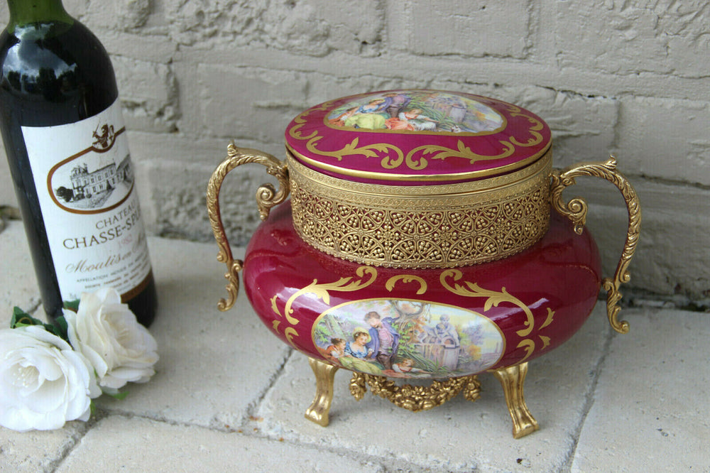 French vintage limoges burgundy porcelain victorian romantic bowl centerpiece