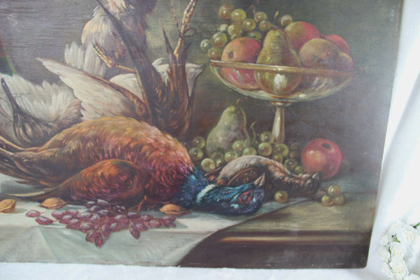 Top listed Belgian artist SCHOUTEN oil panel painting hunting trophy still life