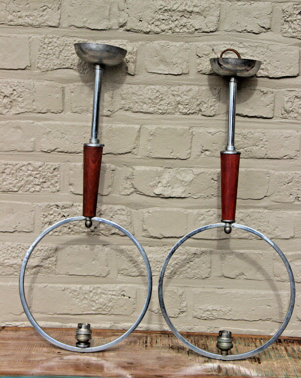 PAIR Scandinavian Mid century Wood metal chrome pendant chandelier geometric