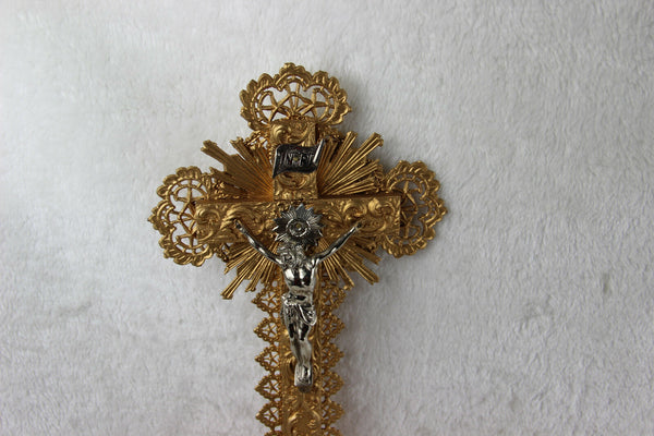 Antique chalkware Crucifix cross lamb putti religious 1920's France