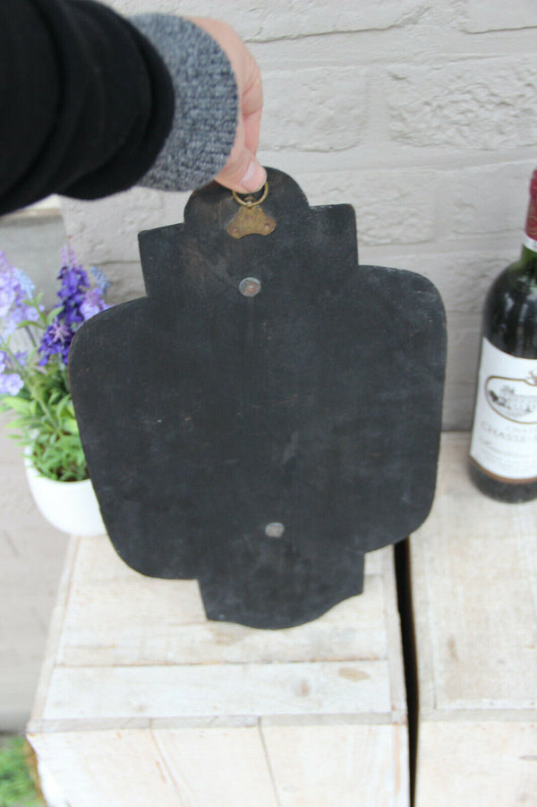 Large Antique neo gothic religious holy water font saints madonna on wood plaque