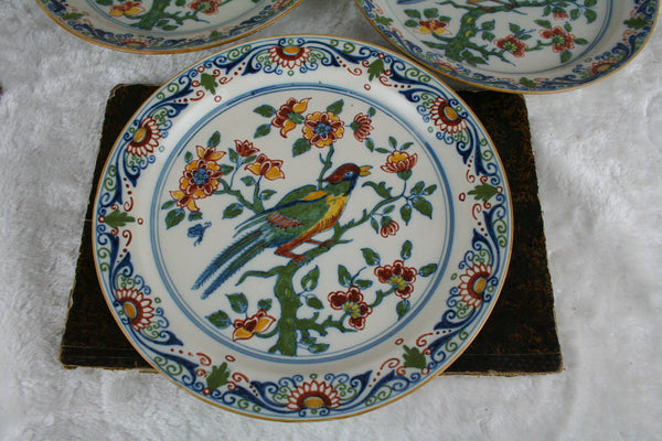 Set of 3 Antique Dutch pottery Plate with birds Makkum Tichelaar marked