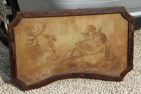 Antique 1800 Supraporta Grisaille oil canvas painting  putti allegory science