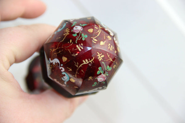 RARE Antique victorian Facet ruby red Glass enamel Staircase finial Louis XVI