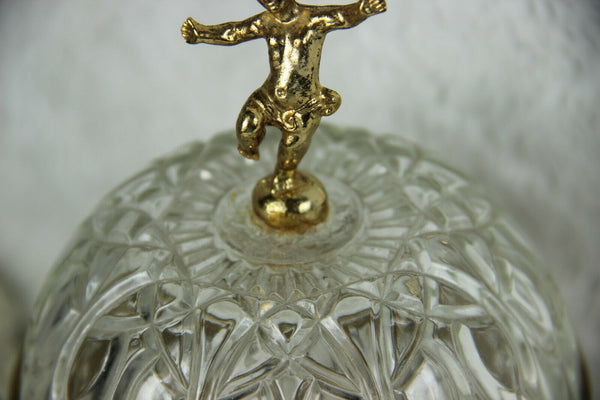 French vintage 1970 Glass brass putti figurine table lamp pendants drops