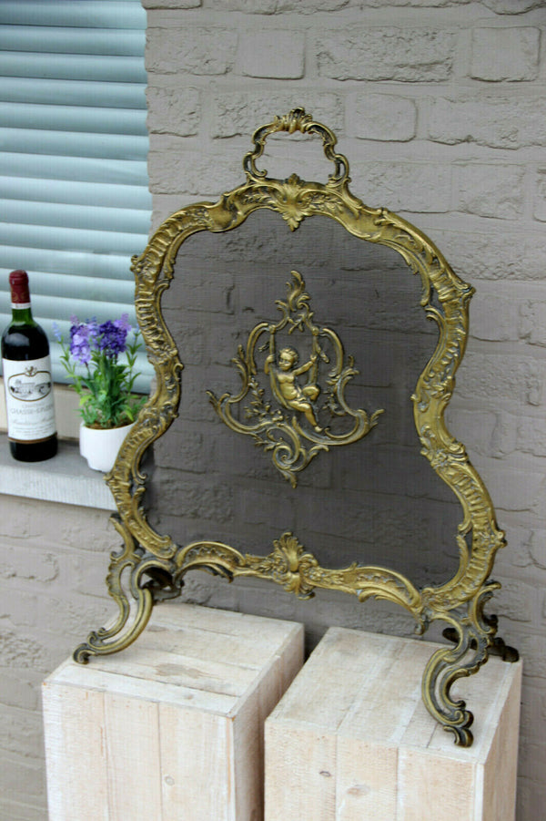 Antique French Bronze putti angel fireplace Screen rare