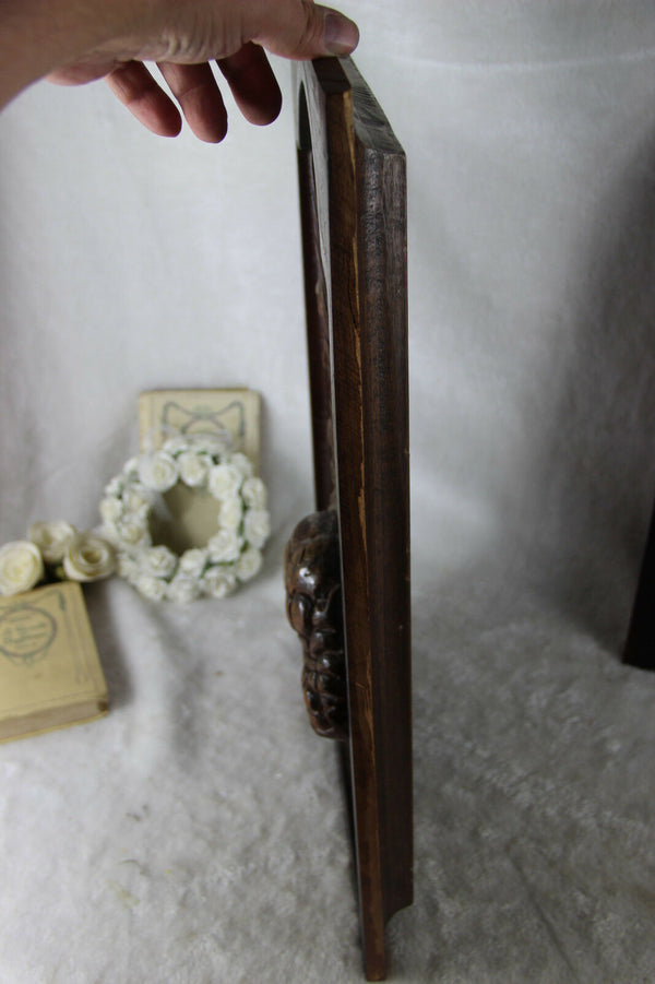 PAIR antique Black Forest wood carved hunting cabinet door panels bird no1