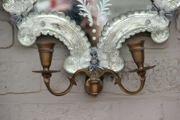 Vintage italian Venetian Glass Wall Mirror with candle holders 1970