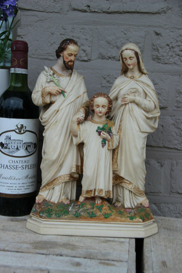 Vintage French holy family religious group cast resin