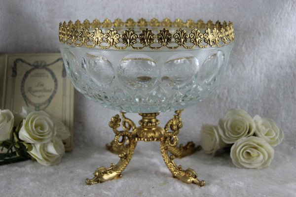 French Empire 1970 Crystal glass cut Centerpiece coupe swan base Rare