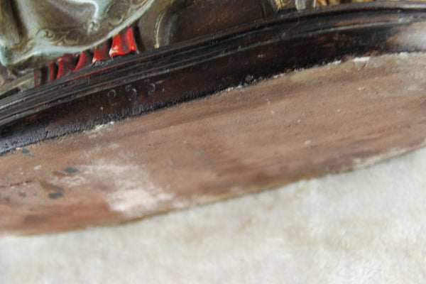 Antique French Religious chalkware polychrome statue madonna jesus john baptist