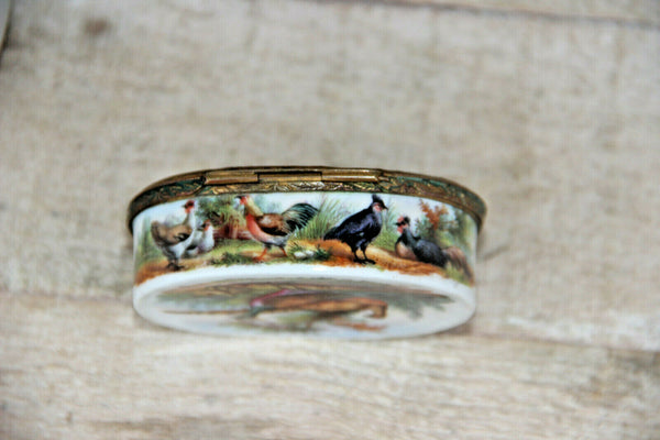 Rare Antique German 18thc porcelain Tabatiere snuff box birds chicken victorian