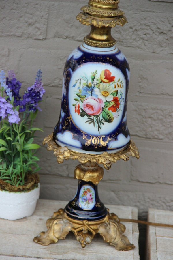 antique french bayeux porcelain vase Lamp floral lady portrait 1900