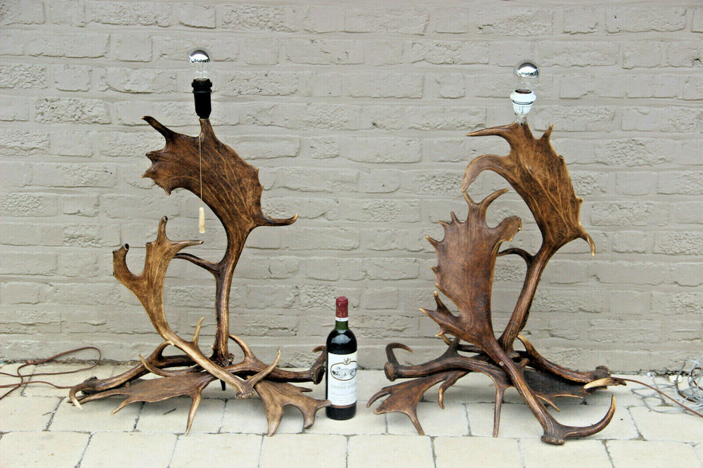 Majestical RARE PAIR Moose Elk Antler Table floor lamp hunt cabin