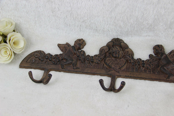 Vtg French putti cast iron coat rack 1960