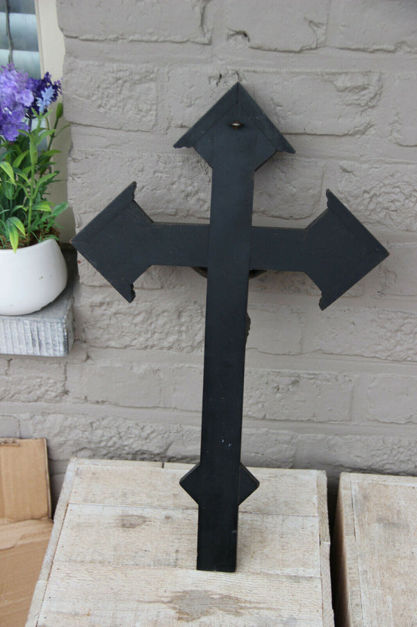 Antique Religious Crucifix silver christ 4 evangelists wood cross Religious top