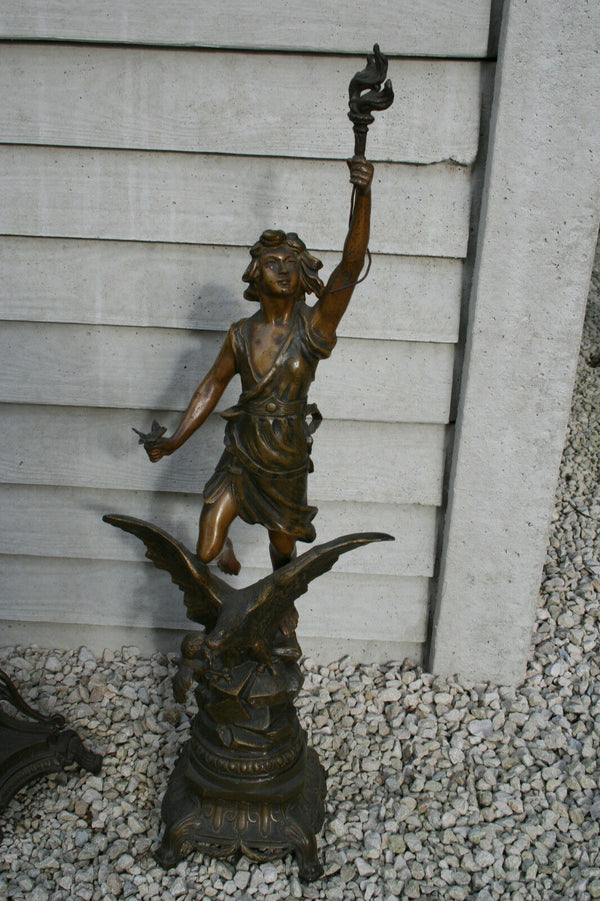 Huge XL French Spelter bronze figurines eagle clock set 60's
