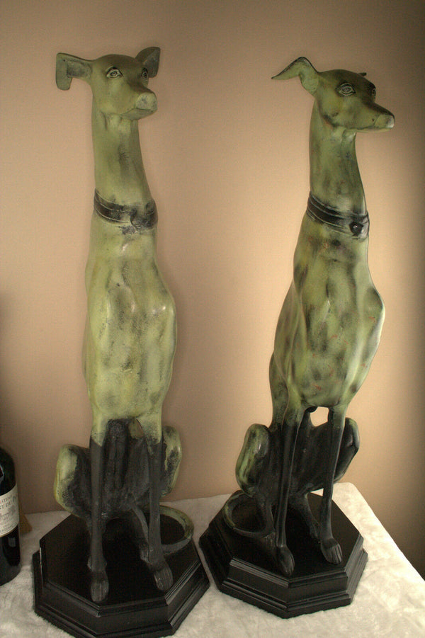 Life size PAIR english Metal 1970 Greyhound whippet couple dogs entrance hall