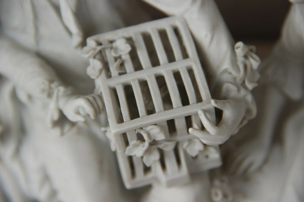 XL German porcelain bisque figurine Group pigeon Romantic victorian