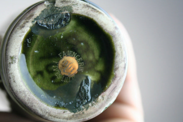 PAIR Art Nouveau vases polychrome floral decor iris fives lille pottery de bruyn