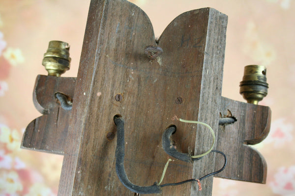 Antique rare PAIR scandinavian WOOD / COPPER Wall sconces art deco special