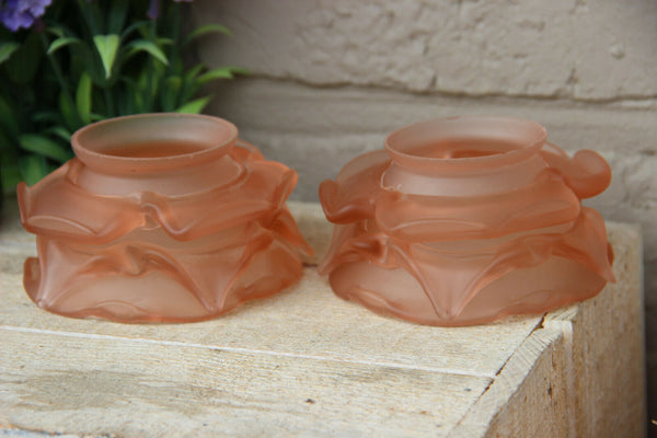 PAIR antique rare pink glass tulip shades replacement 2.25