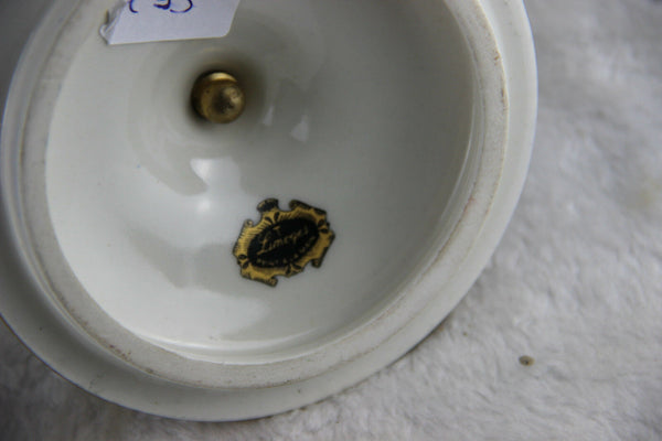 French Limoges cobalt blue porcelain marked Lidded Vase romantic victorian scene