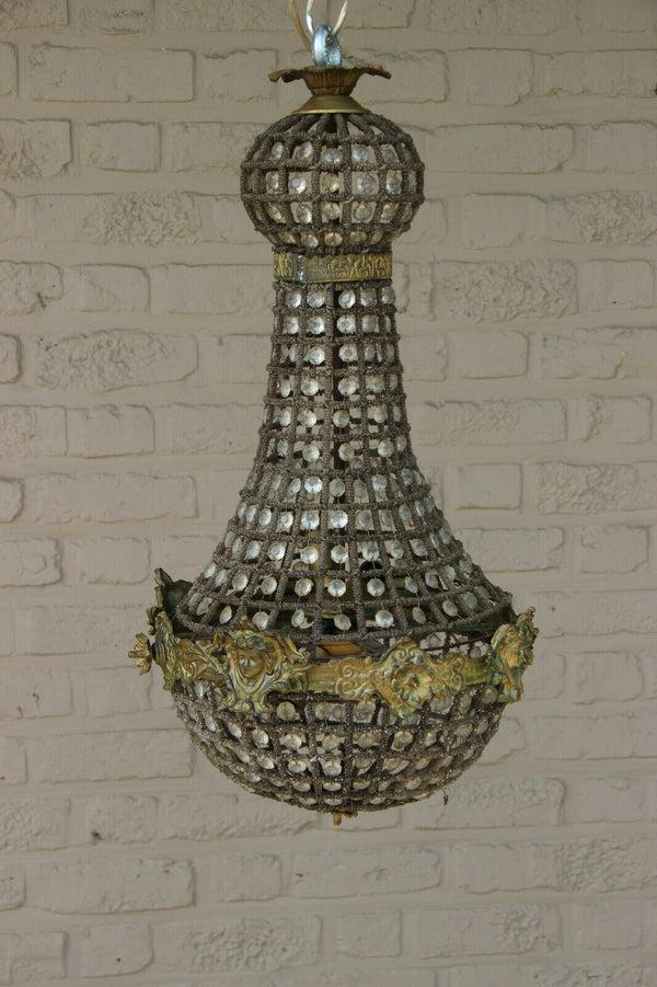French vintage basket empire caryatid head portrait chandelier lamp n2 1970