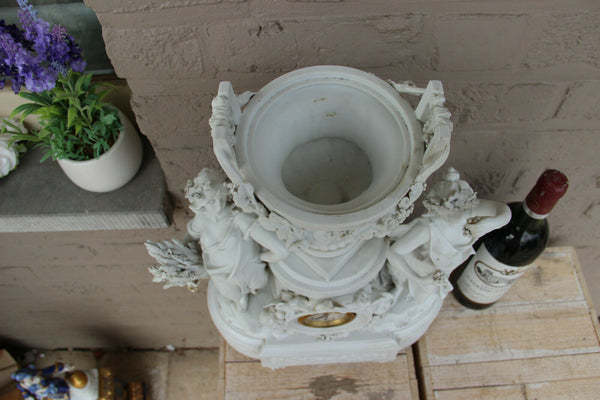 Huge Antique german Bisque porcelain group nymph Clock vase